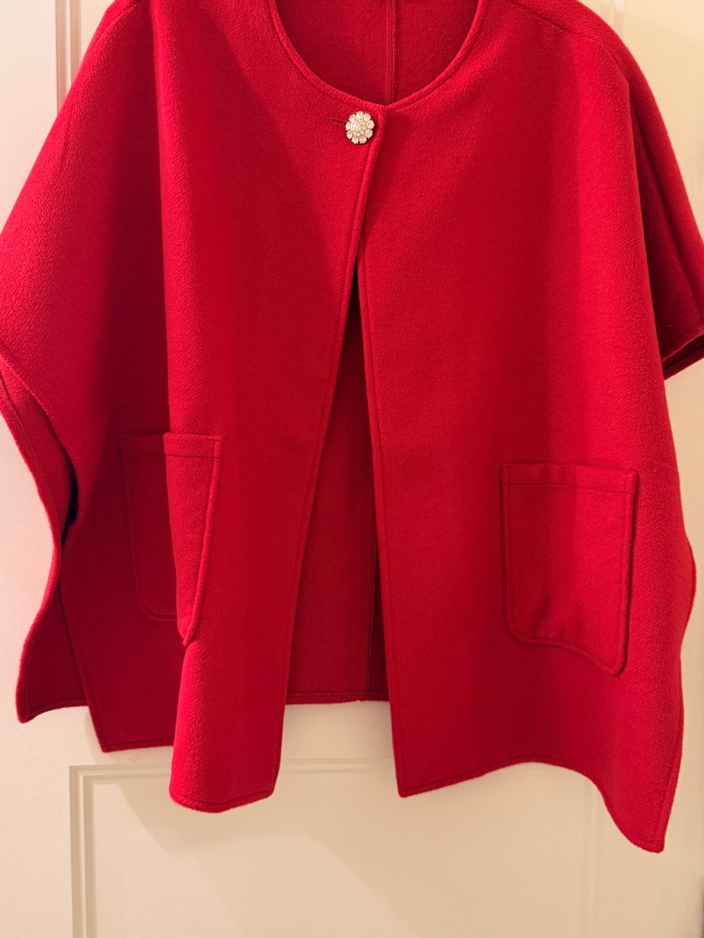 Talbots Red Open-Front Cape Sweater with Decorative Button